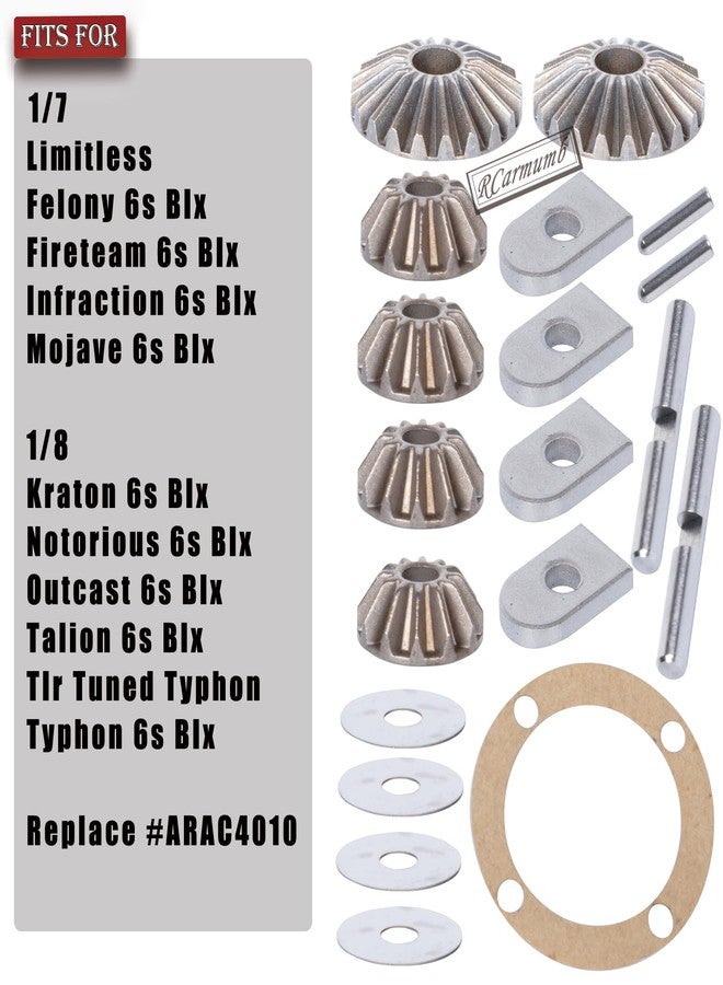 RCarmumb Diff Gear Set Upgrades Parts for 1/7 Felony Fireteam Infraction Limitless Mojave,1/8 Kraton Notorious Outcast Talion TLR Tuned Typhon 6S,RC Metal Diff Gear Hops up,Replace #ARAC4010 - Image 2